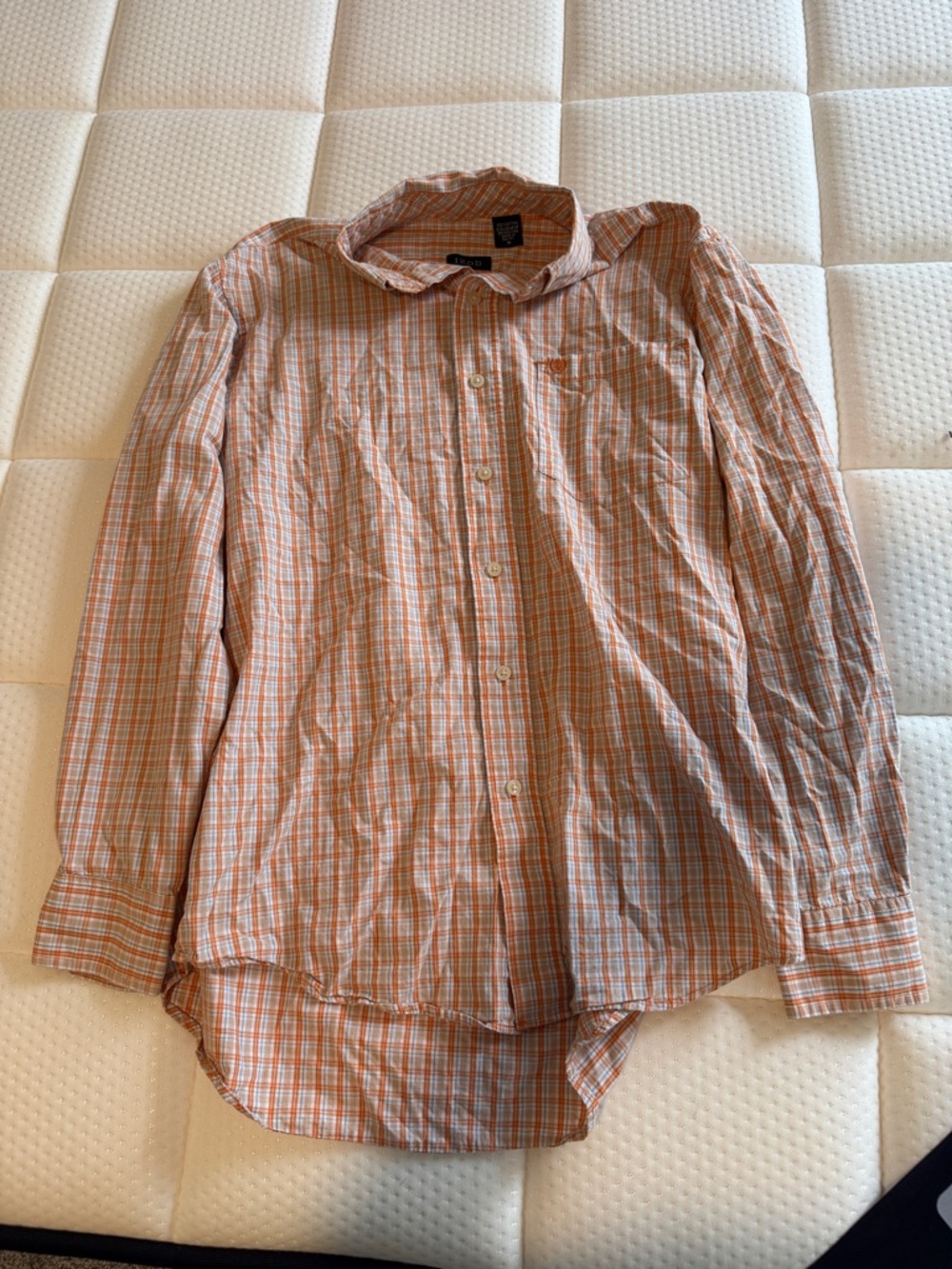Izod Orange and White Plaid Casual Button-Down Shirt